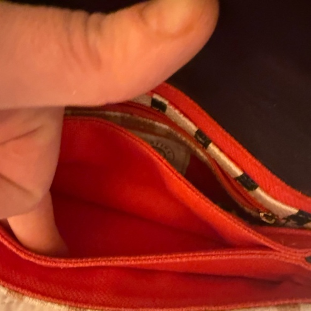 Spartina 449 Natural Linen & Leather Red/Black Geometric Clutch - NWOT - Picture 5 of 12